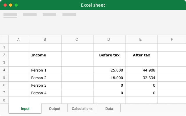 Excel spreadsheet powering the web service